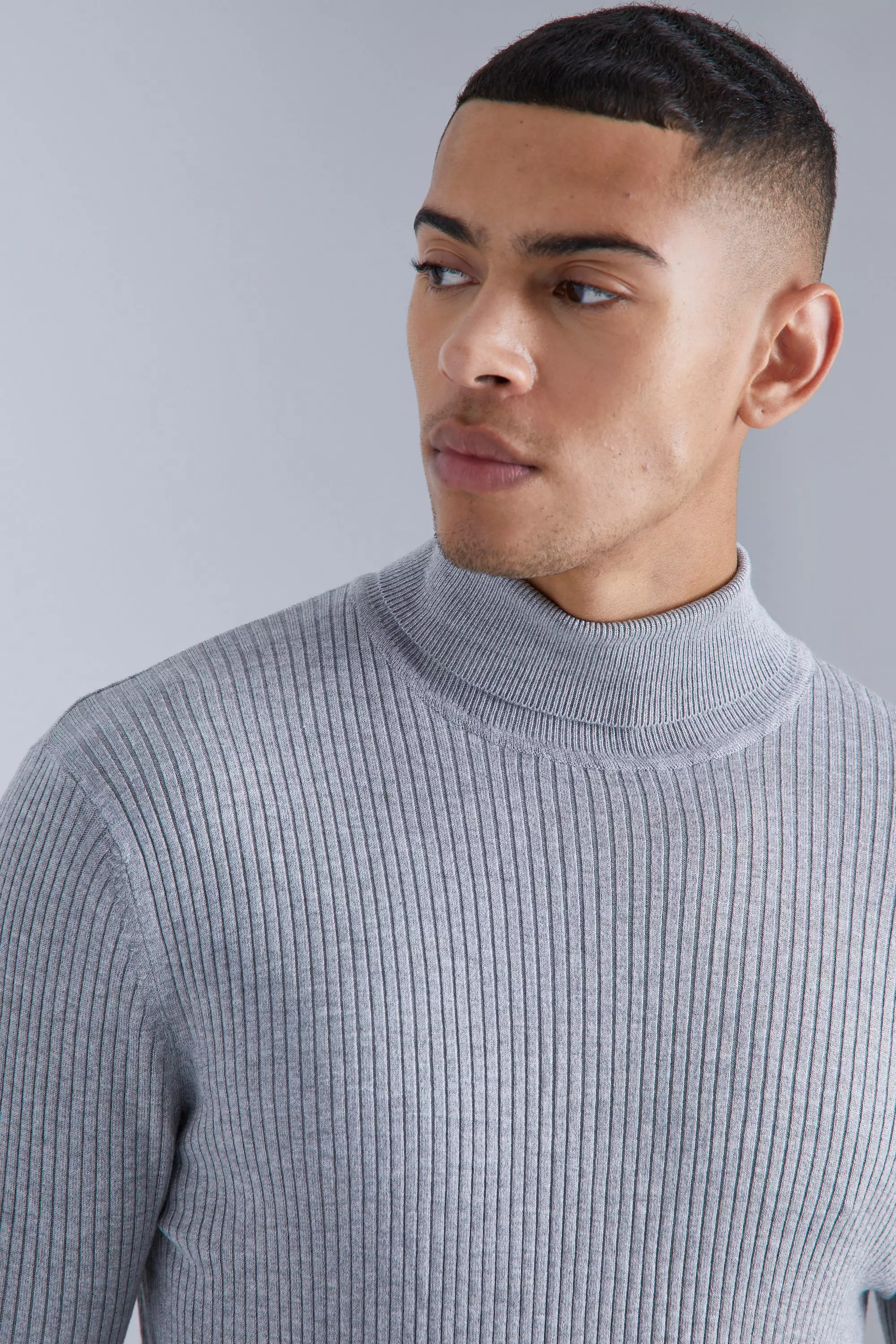 Muscle Fit Ribbed Roll Neck Jumper boohooMAN